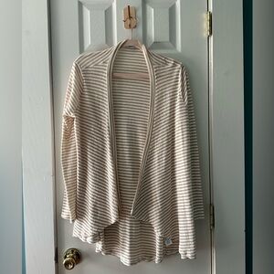 She + Sky Tan & Cream Striped Open Front Cardigan Lightweight Drape Size Large
